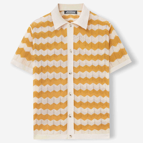 Mens Quick Dry Hollow Jacquard Ripple Knit Polo Shirt