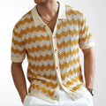 Mens Quick Dry Hollow Jacquard Ripple Knit Polo Shirt