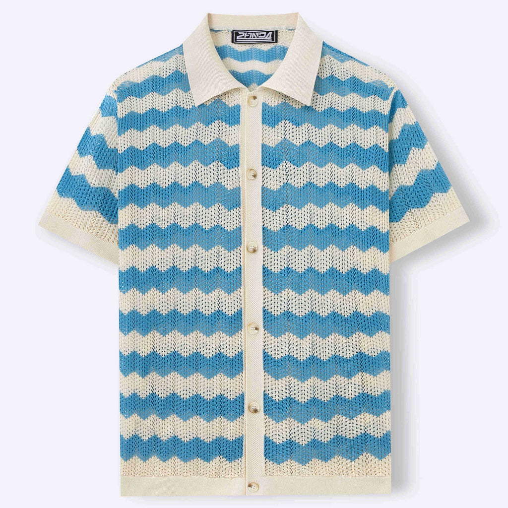 Mens Quick Dry Hollow Jacquard Ripple Knit Polo Shirt