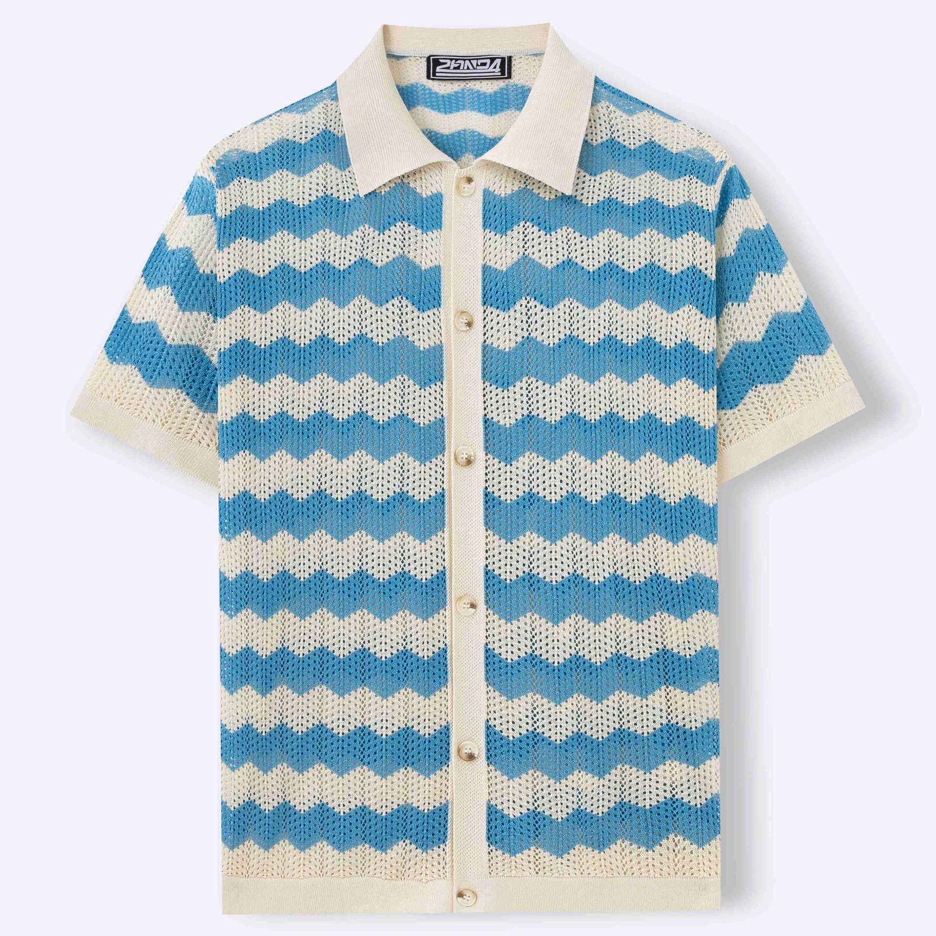 Mens Quick Dry Hollow Jacquard Ripple Knit Polo Shirt